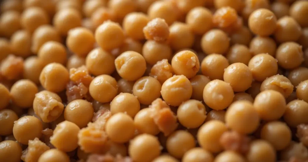 Close-up of cooked chickpeas with a tender texture, used as the base for Joan Nathan’s Iconic Chickpea Soup.